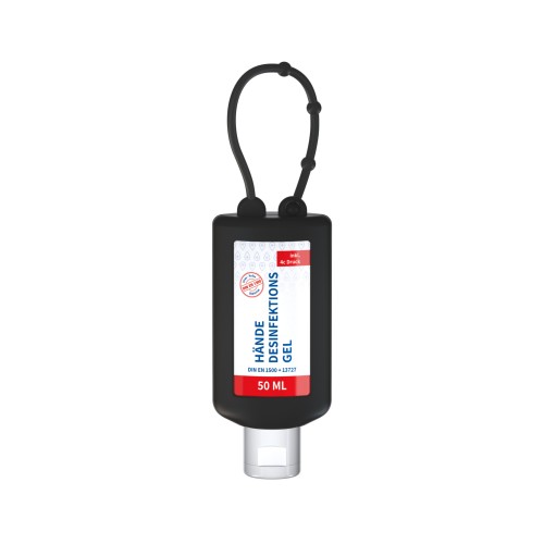Hände-Desinfektionsgel (DIN EN 1500). 50 ml Bumper (schwarz), Body Label (R-PET)
