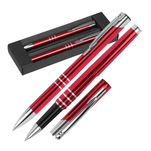 Aluminium schrijfset met een pen en rollerbal, rood Aluminium schrijfset met een pen en rollerbal, rood