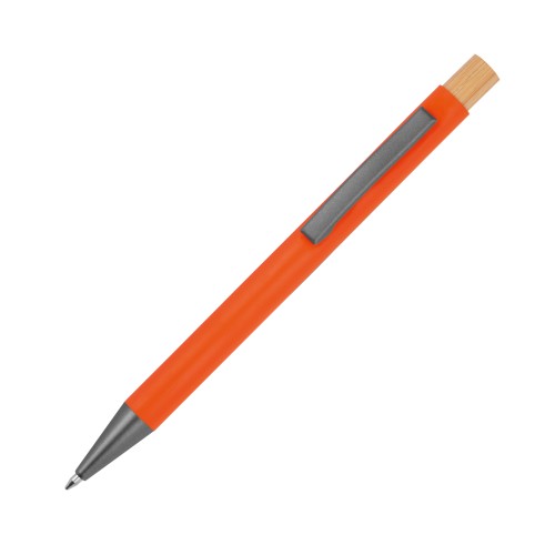 Pen van gerecycled aluminium met bamboe drukker, oranje