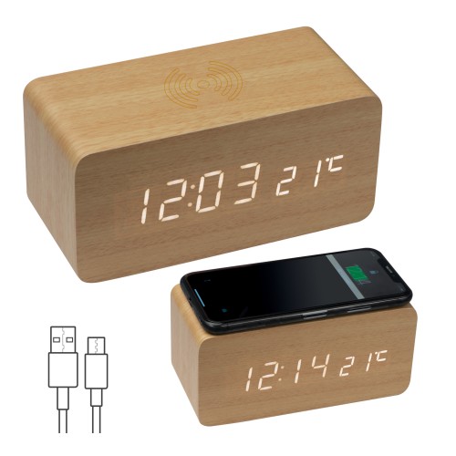 Desk clock with integrated wireless charger DELILAH, beige