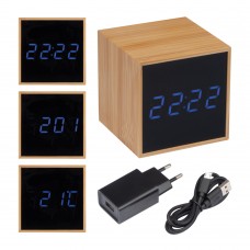 Bureauklok met zwart display en blauwe ledverlichting, beige