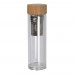 420 ml dubbelwandige glazen fles met bamboo deksel, doorzichtig