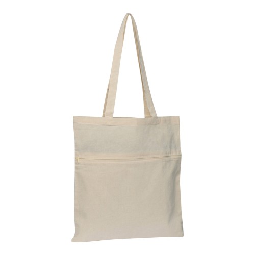 Cotton bag with closable front pocket NORBERT, white