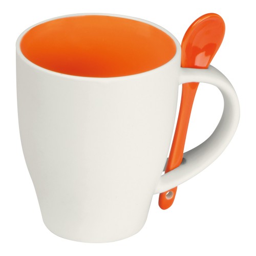 Porseleinen mok met lepel, oranje