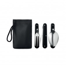3 SERVICE 3-piece camping utensils set 3 SERVICE, black