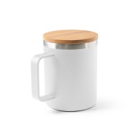 LAUDA. Mok in 90% gerecycled roestvrij staal met bamboe deksel 420 mL, wit