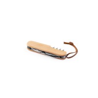 RYKER Multifunktionales Taschenmesser aus Bambus und Edelstahl mit PU-Griff, Natur