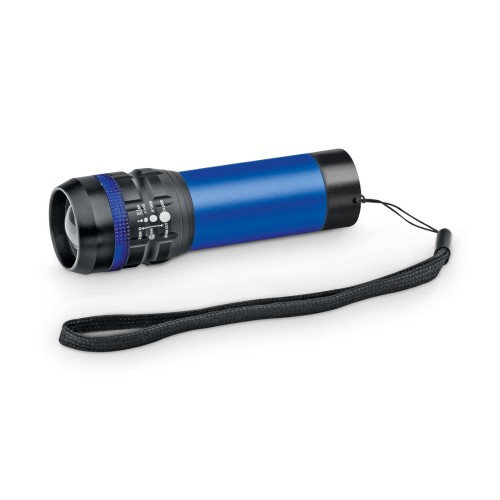 ZOOMIN. Aluminium zaklamp met zoomfunctie in 3 verschillende schijnstanden, blauw