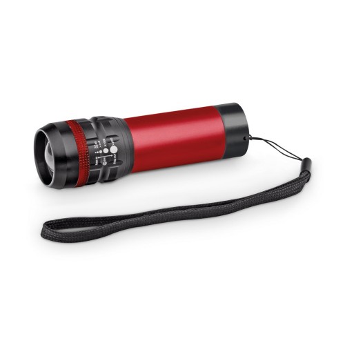ZOOMIN. Aluminium zaklamp met zoomfunctie in 3 verschillende schijnstanden, rood