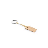 HOPPS. Rectangular bamboo keyring with PET cord, nature