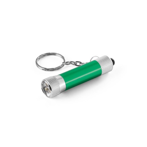 RE-LERGAN. Aluminium keyring (92% recycled) with 3-light LED torch, green