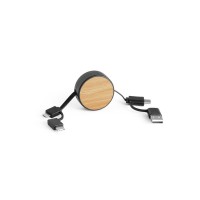 RUBINS 6-in-1-USB-Kabel ausziehbar aus Recyceltes ABS (100% rABS) und Bambus, Schwarz
