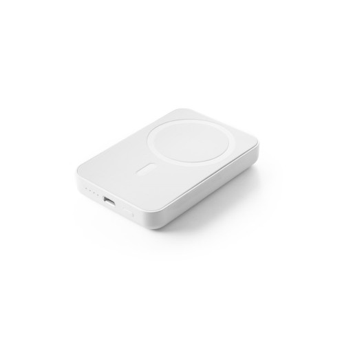 AMPERE 5. 5.000 mAh magnetic power bank with 15W superfast wireless charger in recycled ABS (100% rABS), White