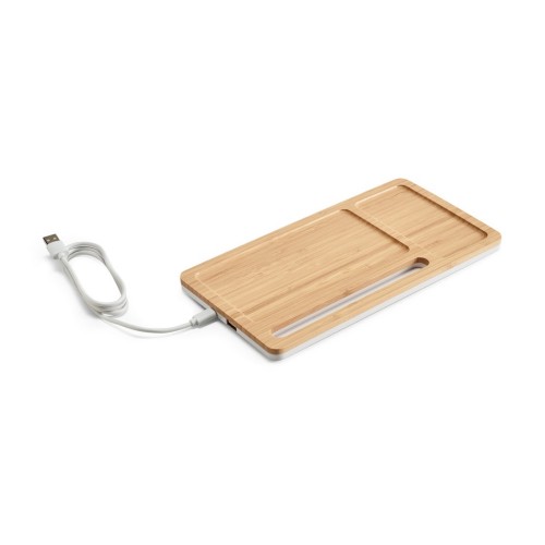 MOTT. Desktop organiser with 15W wireless charger in bamboo and ABS, nature