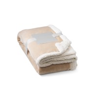 HEIDEN. Omkeerbare fleecedeken (190 g/m²) met satijnen lint en gepersonaliseerde kaart, beige