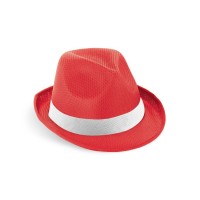 MANOLO POLI. Hoed van PP met wit polyester lint, rood