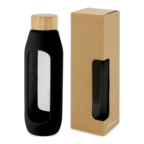 Tidan fles van 600 ml in borosilicaatglas met siliconen grip, Zwart