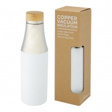 Hulan koperen vacuüm geïsoleerde roestvrijstalen fles van 540 ml met bamboe deksel, Wit