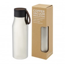 Ljungan koperen vacuüm geïsoleerde roestvrijstalen fles van 500 ml met PU leren band en deksel, Zilver