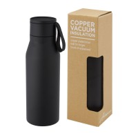 Ljungan koperen vacuüm geïsoleerde roestvrijstalen fles van 500 ml met PU leren band en deksel, Zwart
