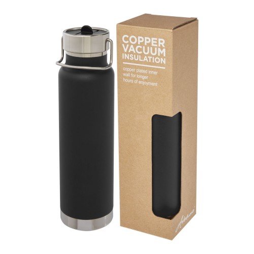 Thor 750 ml Kupfer-Vakuum Sportflasche mit Trinkhalm, schwarz