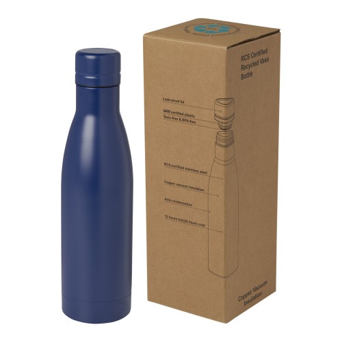 Vasa 500 ml RCS-gecertificeerde gerecyclede roestvrijstalen koperen vacuümgeïsoleerde fles, Blauw