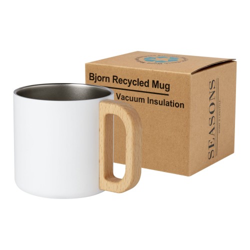 Bjorn 360 ml RCS-gecertificeerde mok van gerecycled roestvrijstaal met koperen vacuümisolatie, Wit