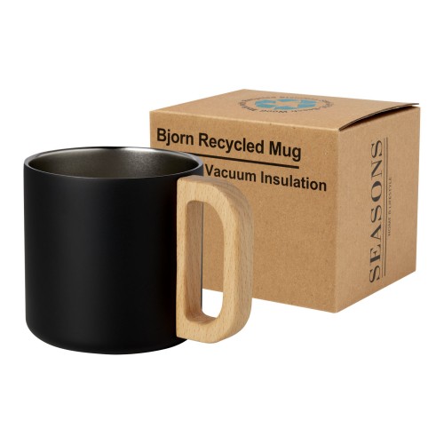 Bjorn 360 ml RCS-gecertificeerde mok van gerecycled roestvrijstaal met koperen vacuümisolatie, Zwart