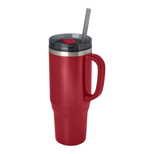 Melbourne 1200 ml RCS-zertifizierter Isolierbecher mit Strohhalm, rot