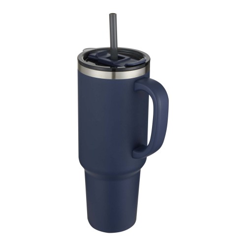 Sydney 1200 ml dubbelwandige RCS-gecertificeerde koperen vacuüm geïsoleerde beker met rietje, Marineblauw