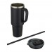 Sydney 1200 ml double wall RCS certified copper vacuum insulated tumbler with straw, Black