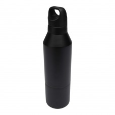 Odessy 600 ml RCS gecertificeerde. geïsoleerde fles van gerecycled roestvrijstaal met 300 ml beker, Zwart