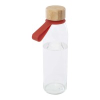 Porto 500 ml glazen waterfles met siliconen handgreep en bamboe deksel, Baksteen