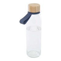 Porto 500 ml glazen waterfles met siliconen handgreep en bamboe deksel, Oceaanblauw
