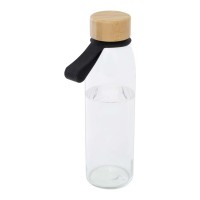 Porto 500 ml glazen waterfles met siliconen handgreep en bamboe deksel, Zwart