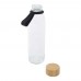 Porto 500 ml glazen waterfles met siliconen handgreep en bamboe deksel, Zwart