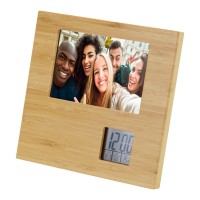 Sasa Bambus Fotorahmen Tischuhr mit Thermometer, natur