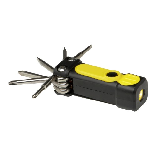 Octo 8-in-1 RCS recycled plastic screwdriver set with torch, Yellow