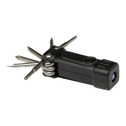 Octo 8-in-1 RCS recycled plastic screwdriver set with torch, Black