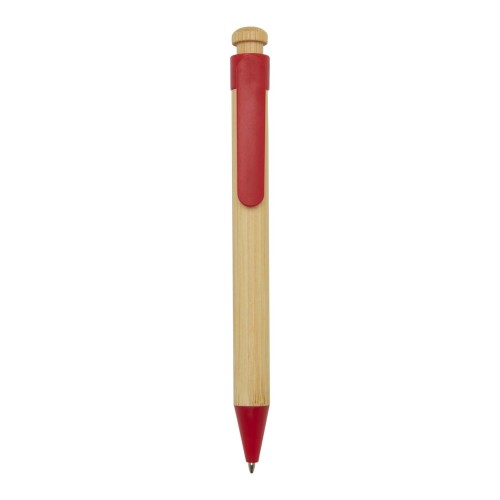 Rattan bamboo and recycled plastic ballpoint pen (black ink), Red