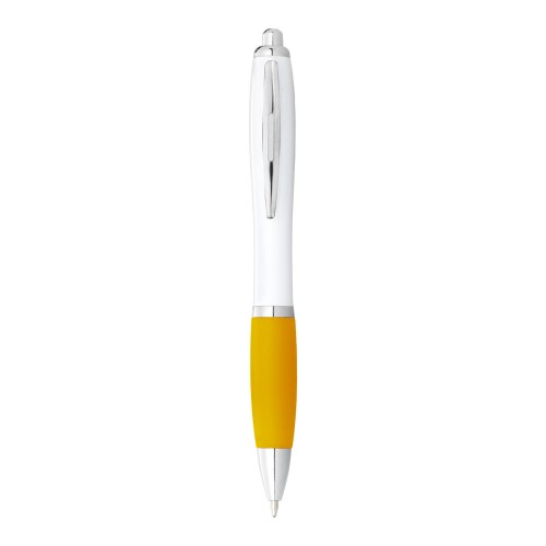 Nash balpen met witte houder en gekleurde grip (zwarte inkt). Wit, Geel