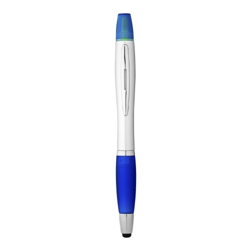 Nash stylus ballpoint pen and highlighter (black ink). Silver, Royal blue