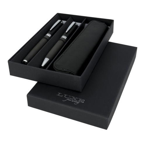 Carbon duo pen gift set with pouch (black ink), Black
