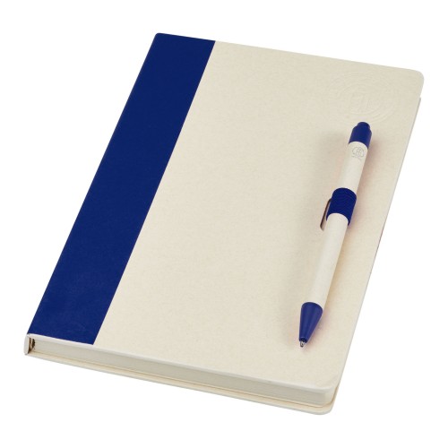Dairy Dream set van referentie A5 notitieboek en balpen gemaakt van gerecyclede melkpakken, Blauw
