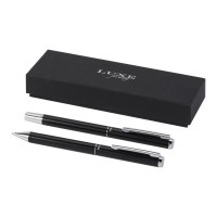 Lucetto recycled aluminium ballpoint and rollerball pen gift set (black ink), Black