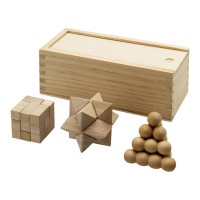 Brainiac 3-piece wooden brain teaser set, Natural