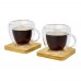 Manti 2-piece 100 ml double-wall glass cup with bamboo coaster. Transparent, Natural