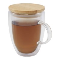 Leona 350 ml Glasbecher mit Bambusdeckel, transparent klar