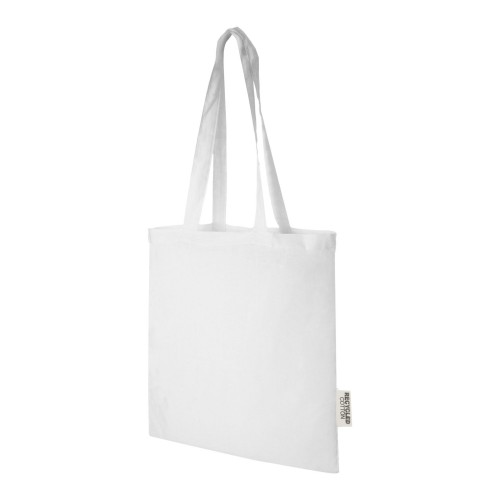 Madras 140 g/m² Baumwoll Tragetasche aus GRS recycelter Baumwolle. 7L, weiss
