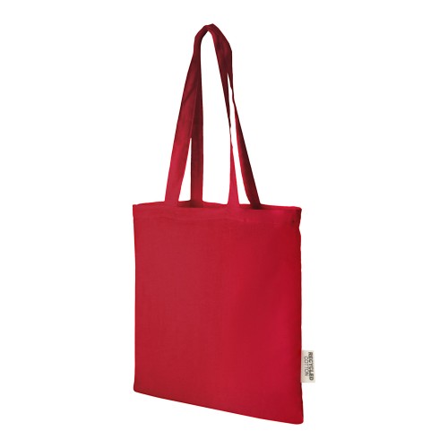 Madras 140 g/m² Baumwoll Tragetasche aus GRS recycelter Baumwolle. 7L, rot